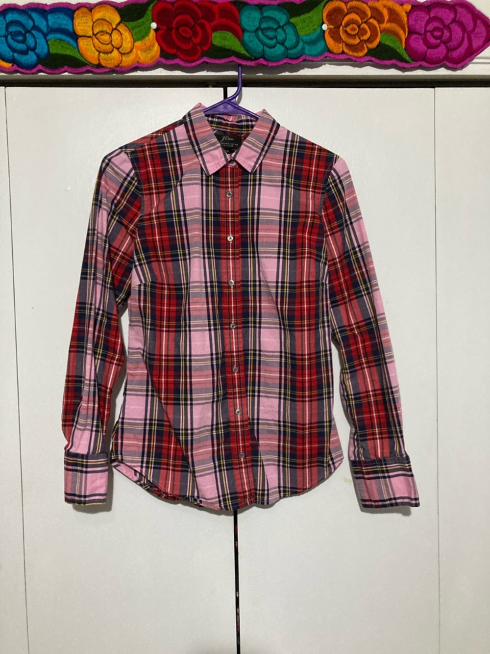 J. Crew Pink and Red Plaid Button-Down Shirt Organic Cotton Preppy Mallcore